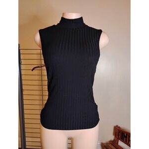 HM Womens Black Ribbed Sleeveless Mock Neck Top Size M Slim Fit Knit‎ Shell